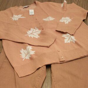 Loft Size XL Yellowish Orange Cardigan with Fall Leaves (NWT)